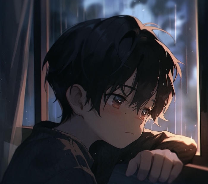 hình ảnh anime nam buồn cúi đầu