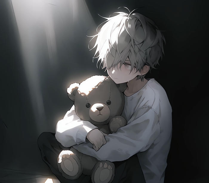 hình ảnh anime nam buồn nền trời xám