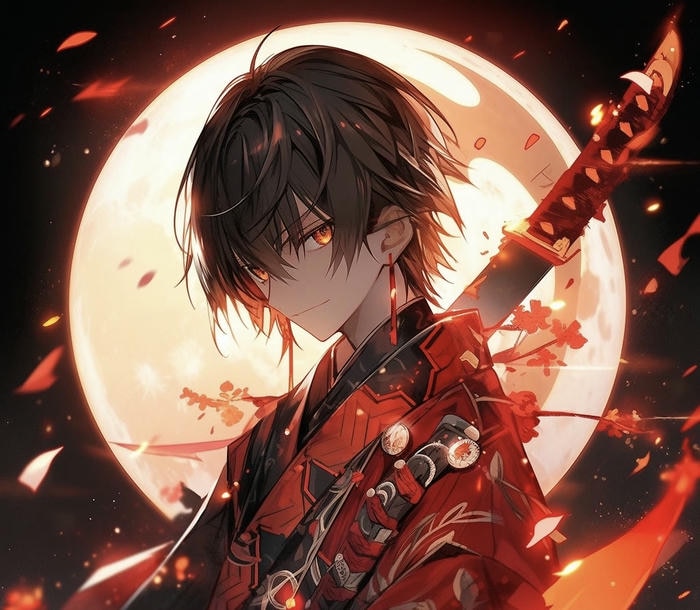 hình ảnh anime nam cầm kiếm katana quay