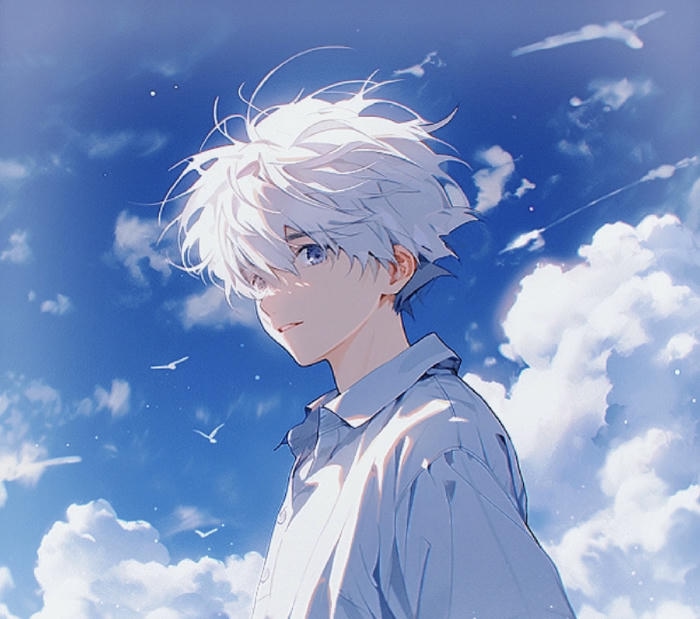 hình ảnh anime nam tóc trắng hình gầy