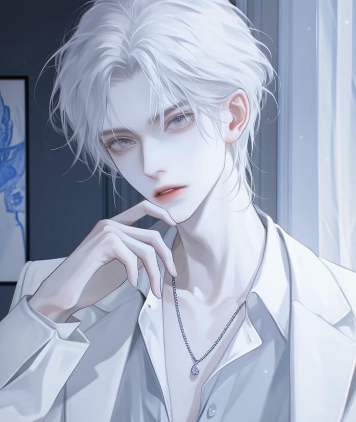 hình ảnh anime nam tóc trắng mắt sắc