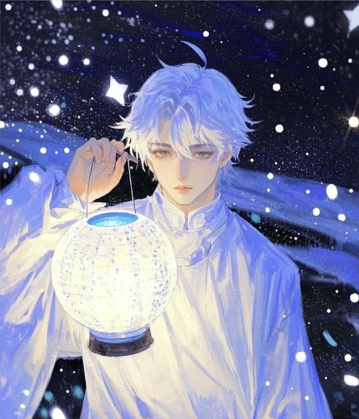 hình ảnh anime nam tóc trắng quay lưng