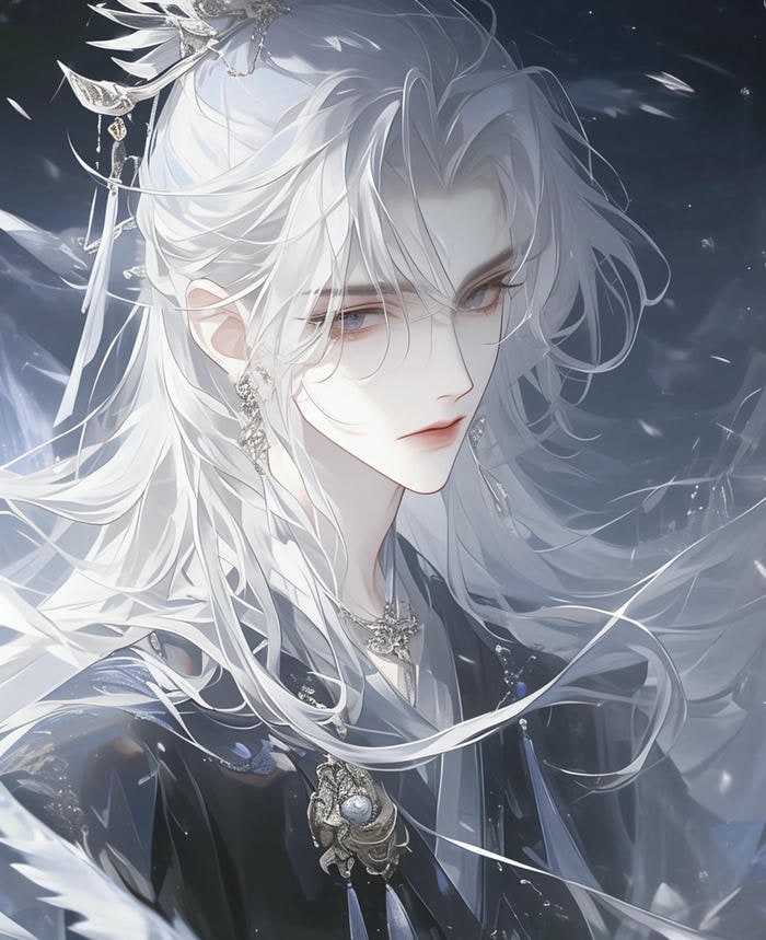 hình ảnh anime nam tóc trắng quay nghiêng