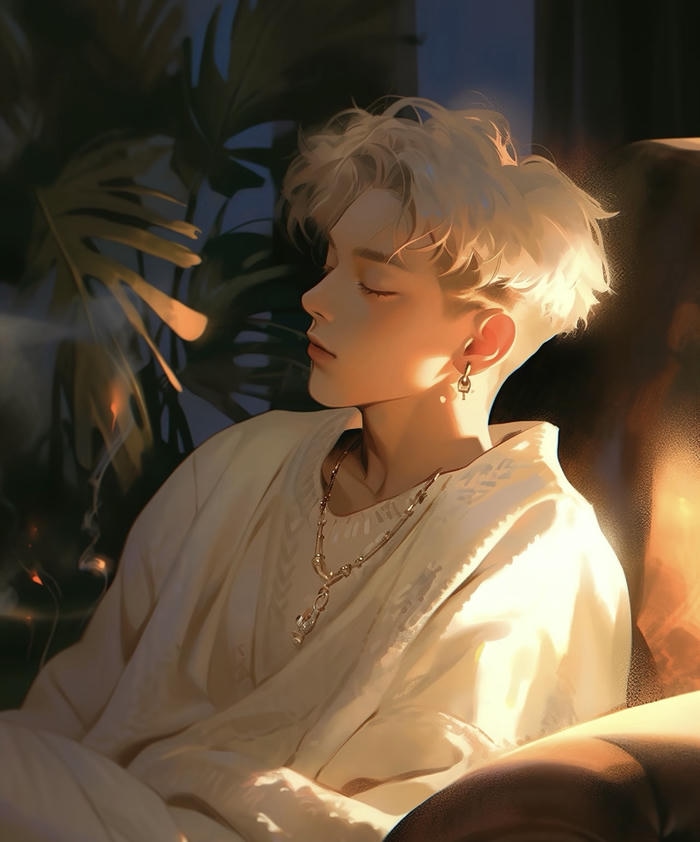 hình ảnh anime nam tóc trắng sáng viền