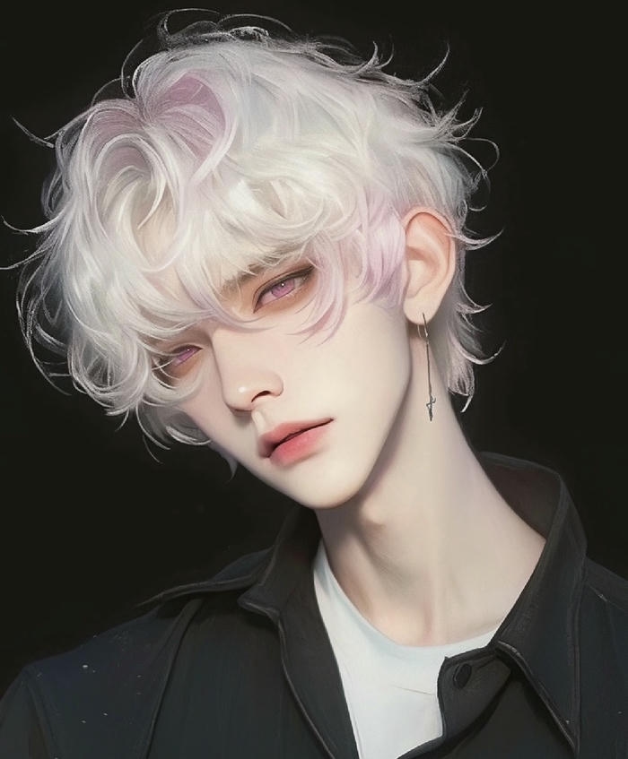 hình ảnh anime nam tóc trắng tông trầm