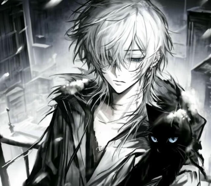 hình ảnh anime nam trắng đen phác họa