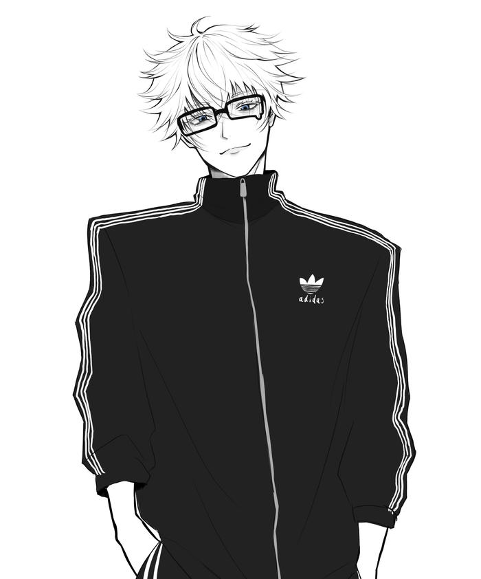 hình ảnh anime nam trắng đen trang phục