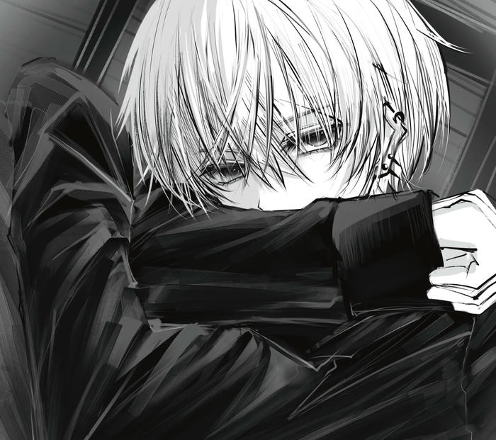 hình ảnh anime nam trắng đen vùng tối