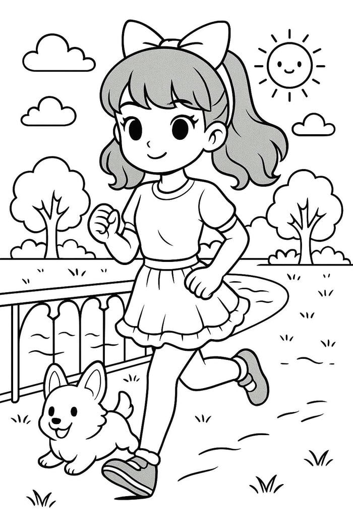 hình ảnh tô màu bạn gái chạy bộ