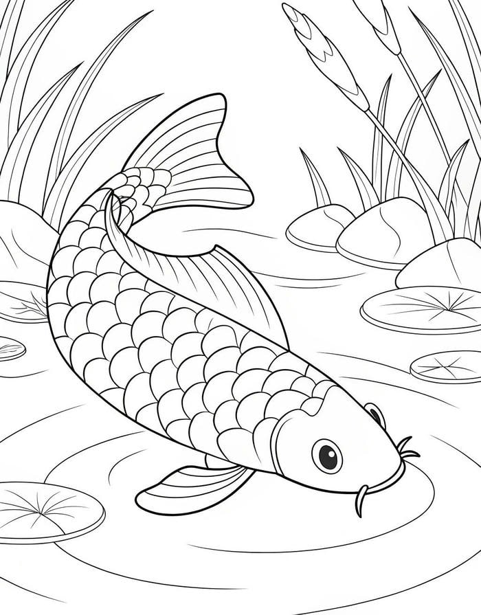 hình ảnh tô màu con cá chép bơi lội
