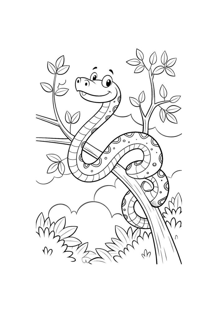 hình ảnh tô màu con rắn trên cây