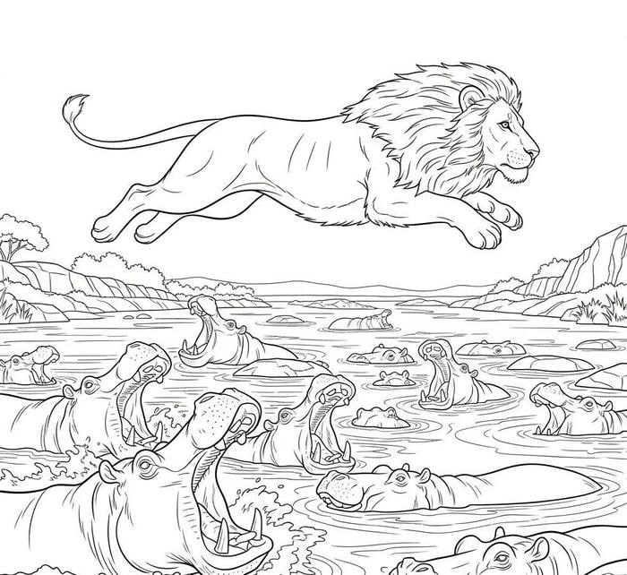 hình ảnh tô màu con sư tử bật nhảy