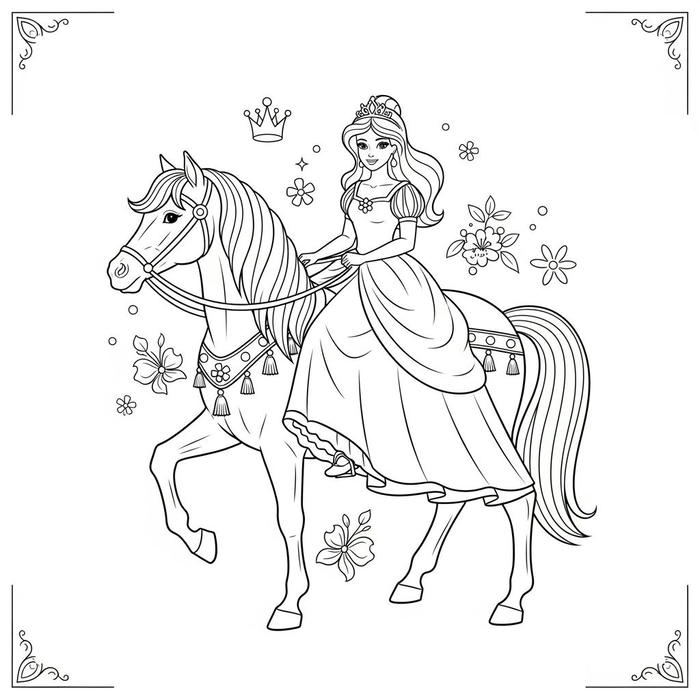 hình ảnh tô màu công chúa cưỡi ngựa