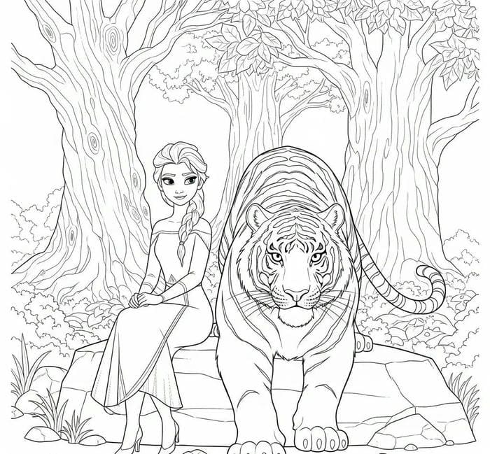hình ảnh tô màu công chúa elsa và hổ