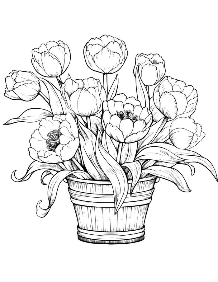 hình ảnh tô màu hoa tulip trồng trong chậu