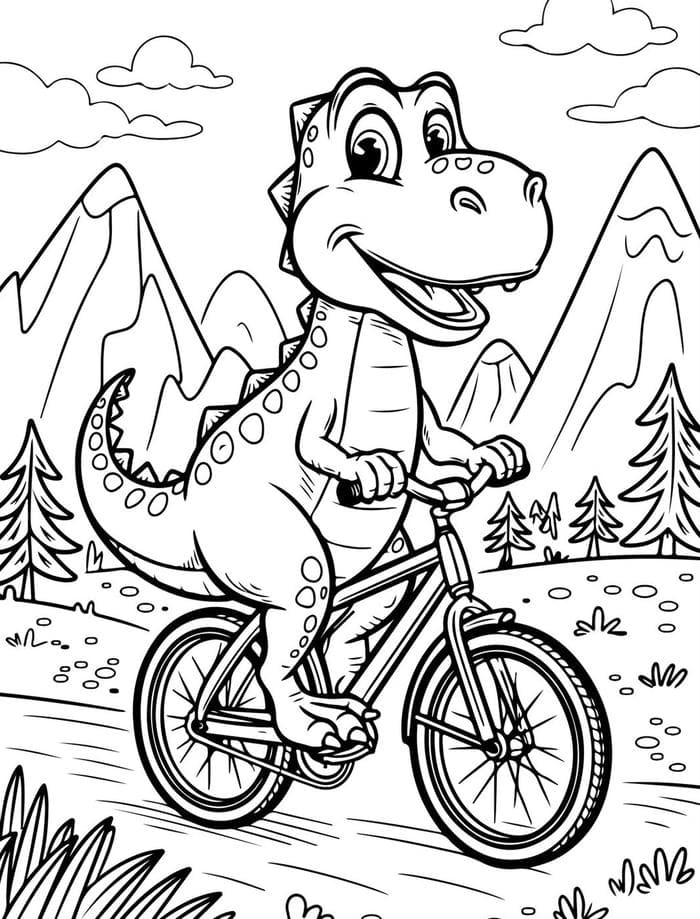 hình ảnh tô màu khủng long đạp xe