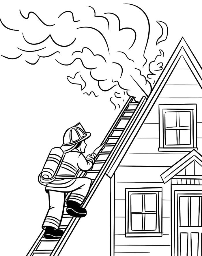 hình ảnh tô màu lính cứu hỏa leo thang