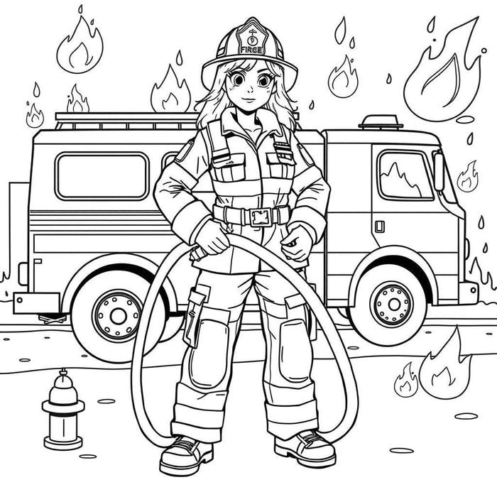 hình ảnh tô màu lính cứu hỏa nữ
