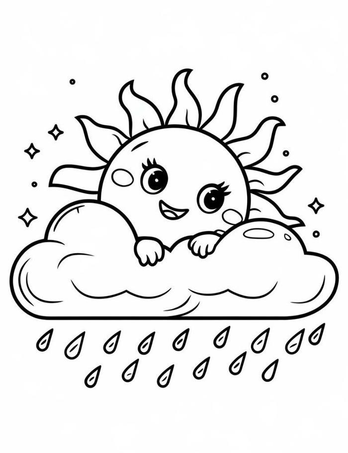 hình ảnh tô màu mây mưa và mặt trời