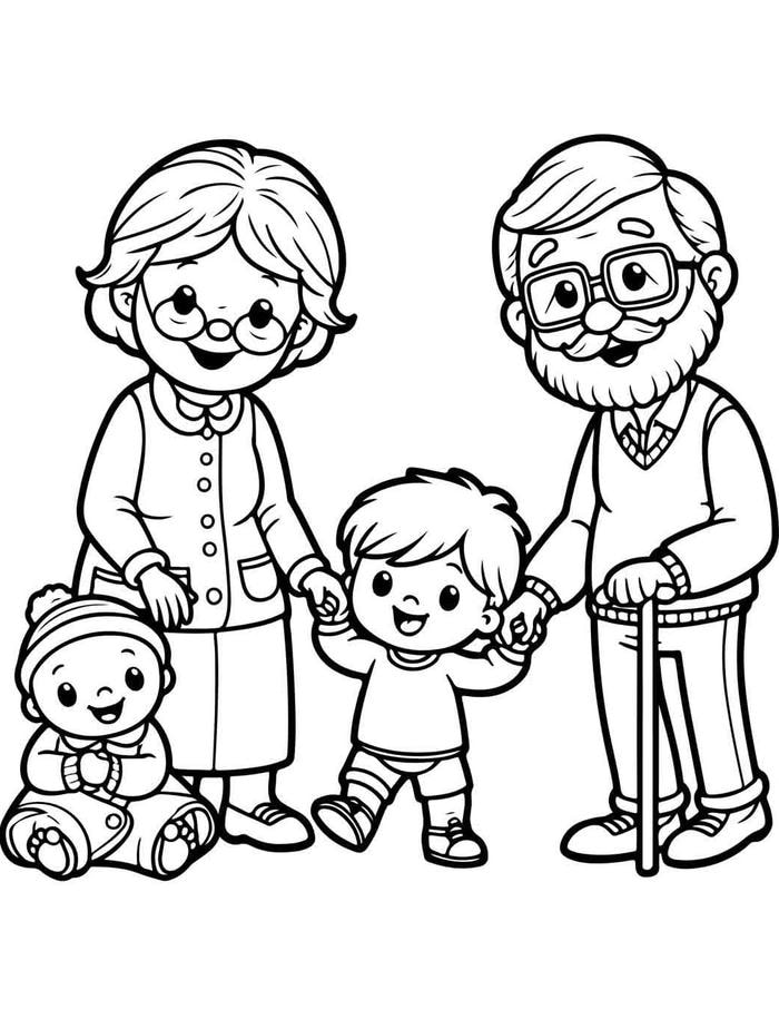 hình ảnh tô màu ông bà trông cháu