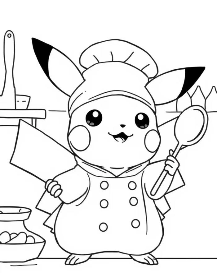 hình ảnh tô màu pokemon làm đầu bếp