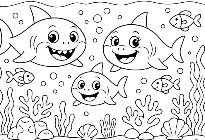 hình ảnh tranh tô màu cá mập hoạt hình