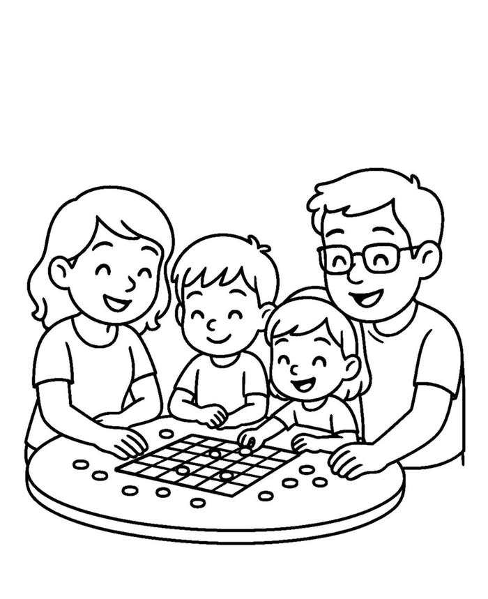 hình ảnh tranh tô màu gia đình cười tươi