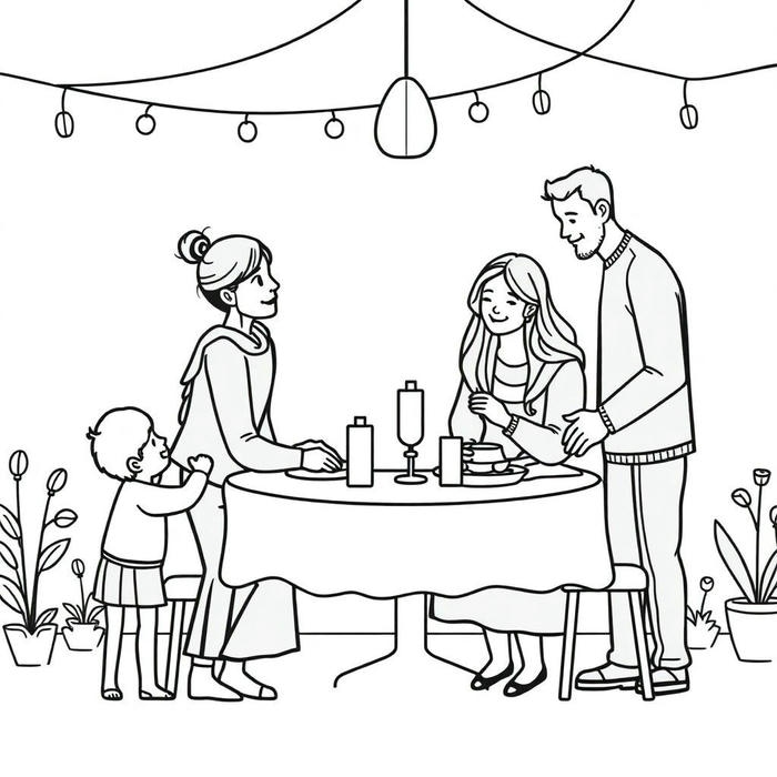 hình ảnh tranh tô màu gia đình gắn kết