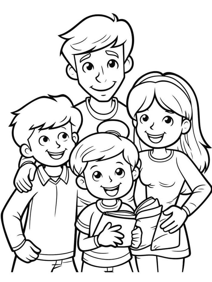 hình ảnh tranh tô màu gia đình hòa thuận