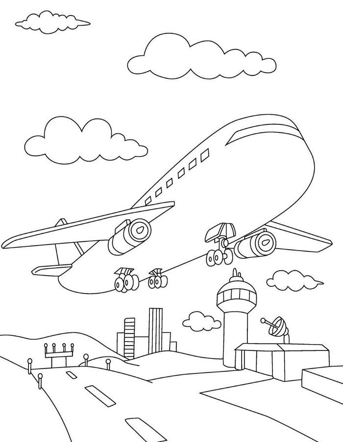 hình ảnh tranh tô màu máy bay trên trời