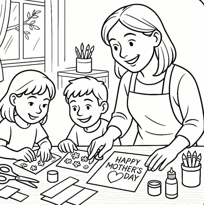 hình ảnh tranh tô màu mẹ và bé vui cười
