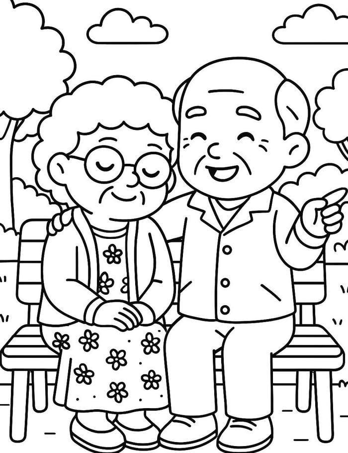 hình ảnh tranh tô màu ông bà ấm áp