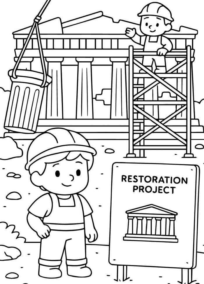 hình ảnh tranh tô màu thợ xây