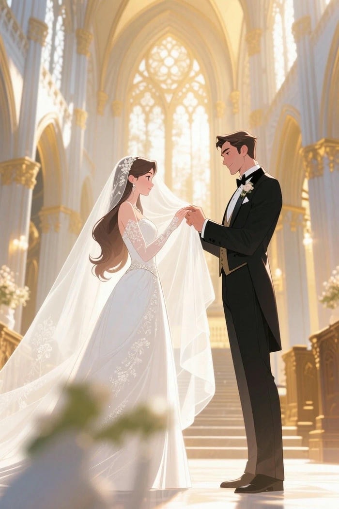 hình anime cô dâu chú rể dáng đứng cao