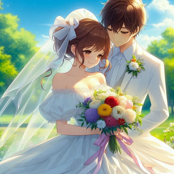 hình anime cô dâu chú rể dáng xinh