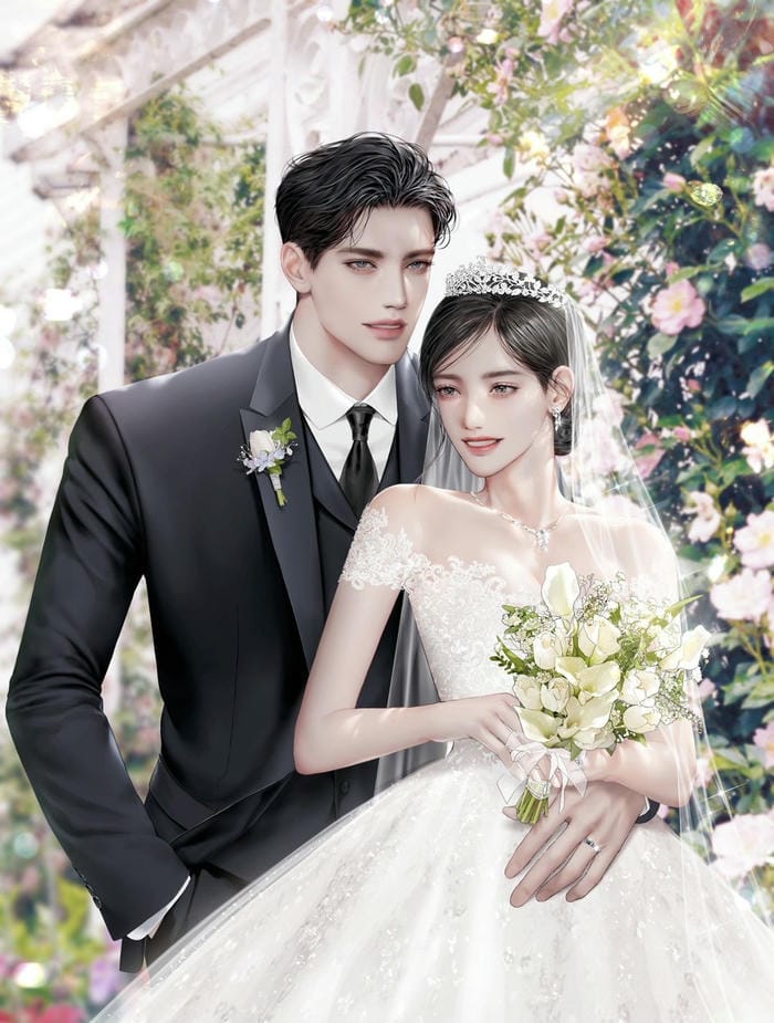 hình anime cô dâu chú rể lễ phục