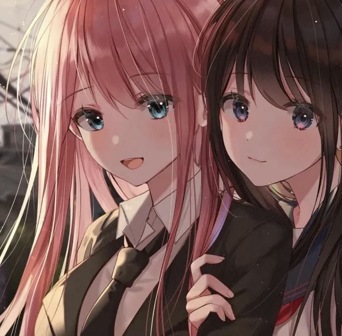 hình anime đôi bạn thân trang phục học đường