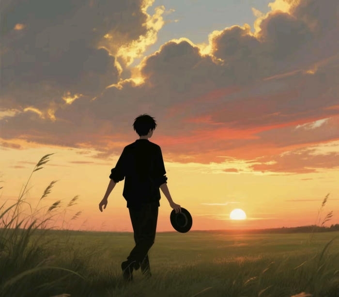 hình anime nam buồn bước đi chậm