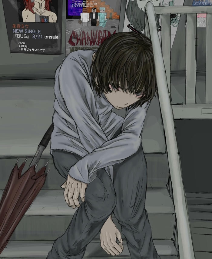 hình anime nam buồn tóc đen dài