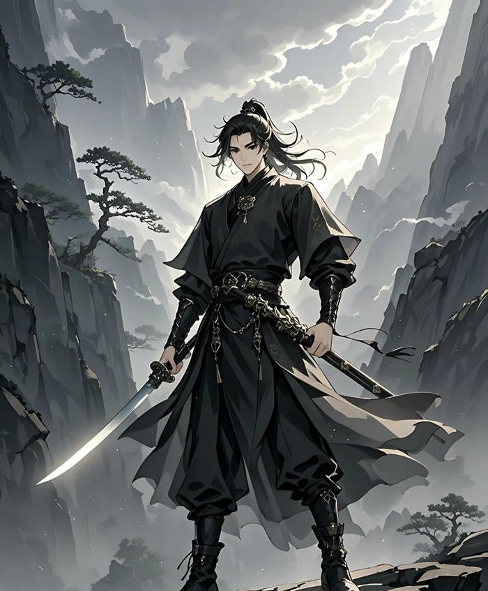 hình anime nam cầm kiếm katana bên hông