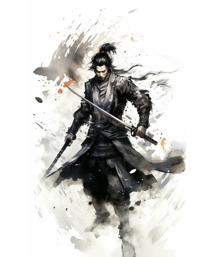 hình anime nam cầm kiếm katana cơ tay