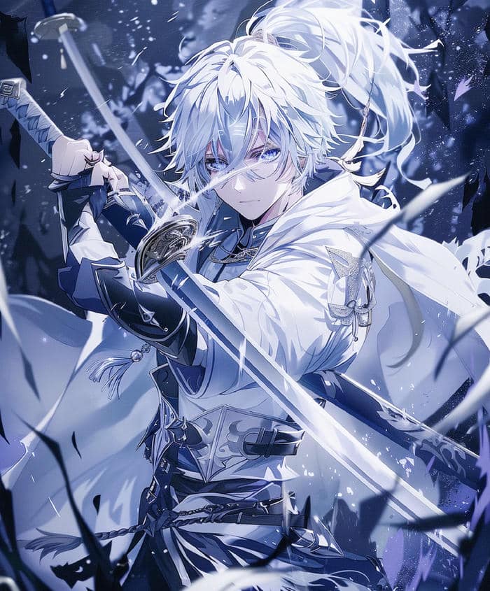 hình anime nam cầm kiếm katana tay phải