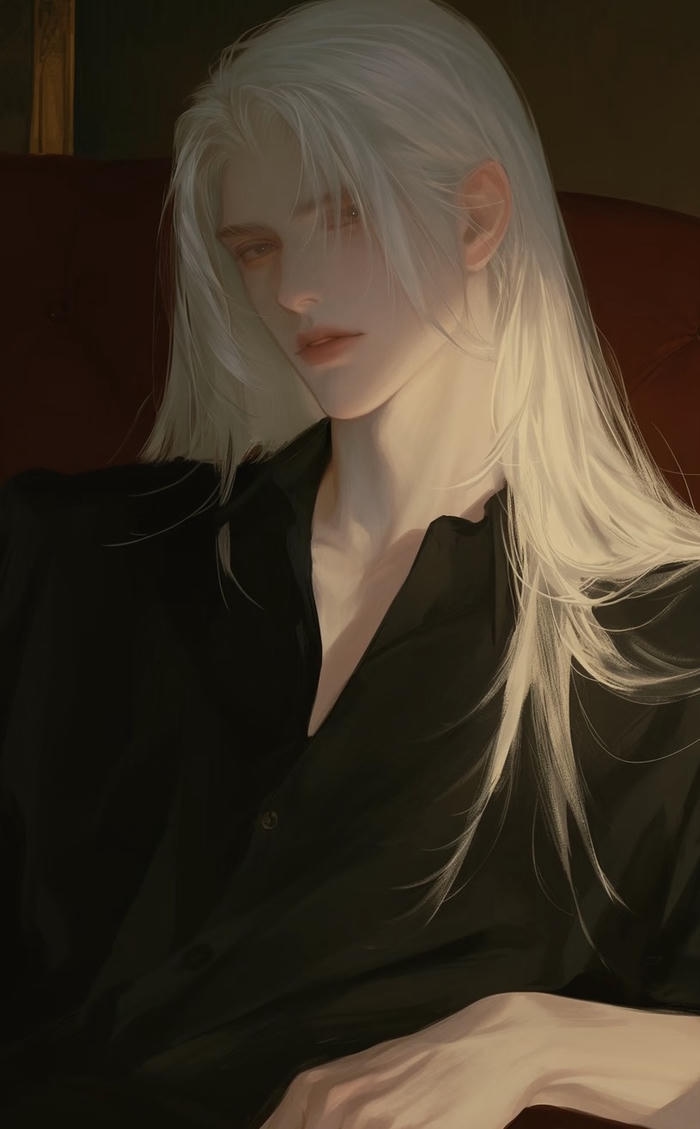 hình anime nam tóc trắng cổ cao