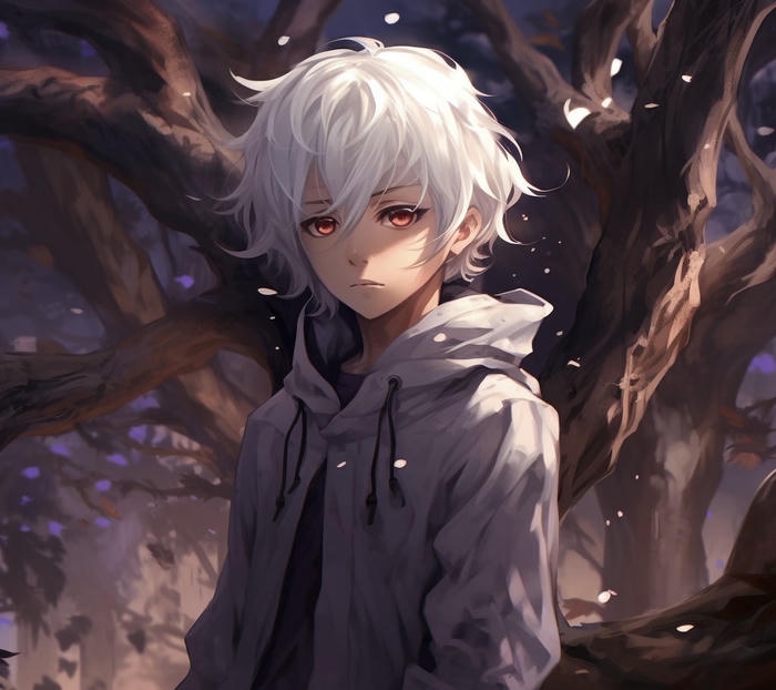 hình anime nam tóc trắng dáng đứng vững