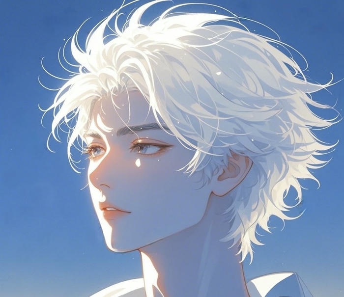 hình anime nam tóc trắng đường viền đậm