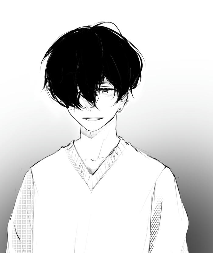 hình anime nam trắng đen dáng đứng cao