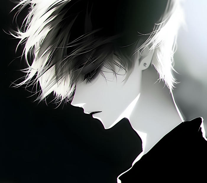 hình anime nam trắng đen góc nghiêng