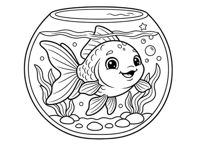 hình bé tập tô màu cá vàng trong bể
