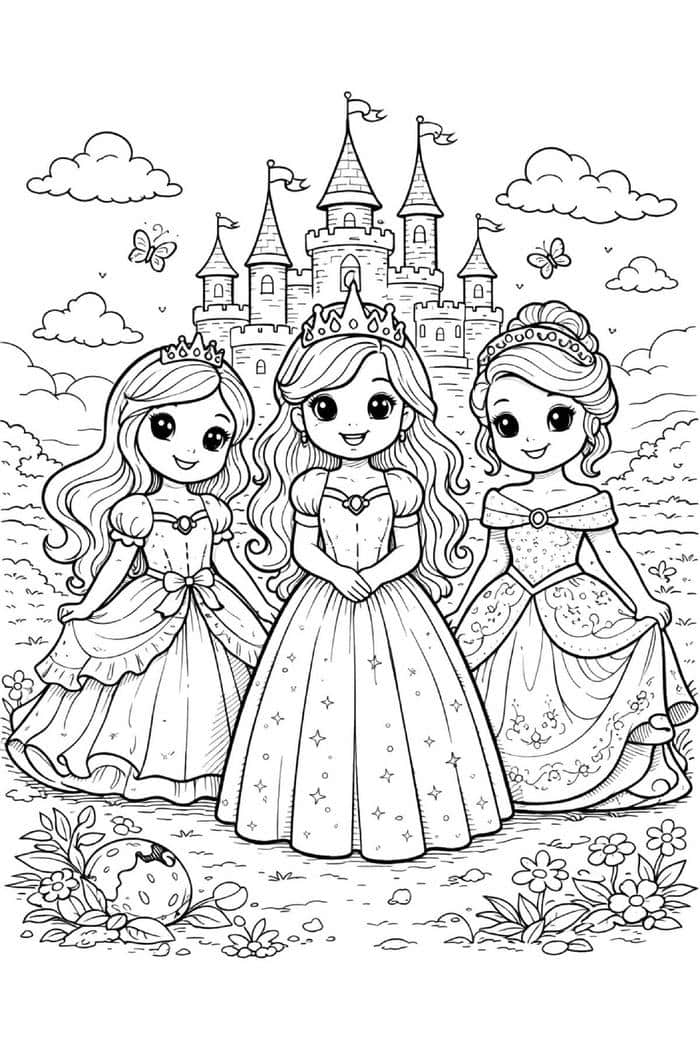 hình tô màu 3 chị em công chúa