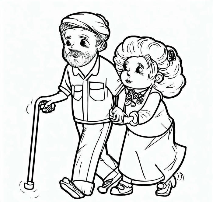 hình tô màu bà dìu ông